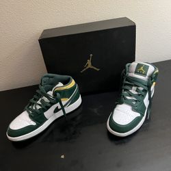 Air Jordan 1 Mid Sonics, green & yellow, size 7y