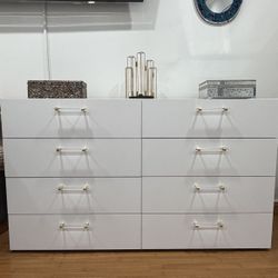 8 Drawer Dresser With Clear Acrylic Rod Handles  In good condition