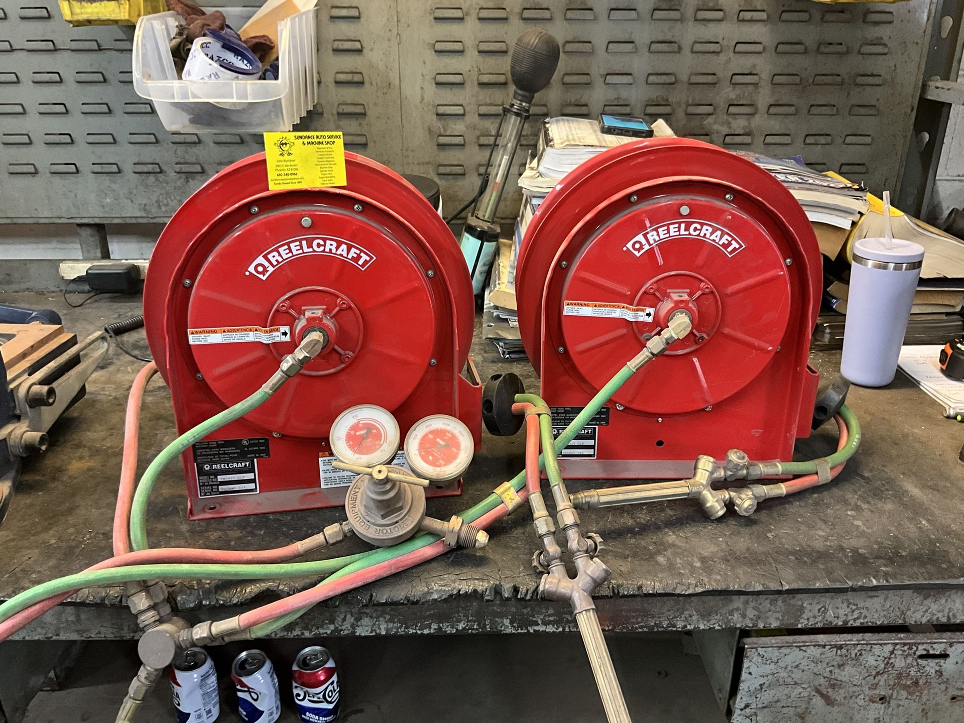 1 Pair Of Reelcraft Spring Retractable Gas Welding Hose Reel. 1/4 X 25’