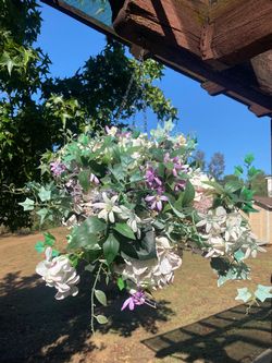 baskets of artificial flowers