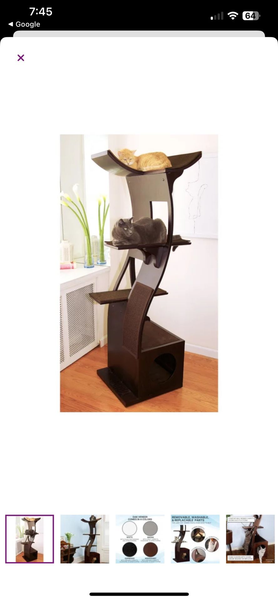 New Cat Tree , The Refined Feline Lotus 69”, Espresso