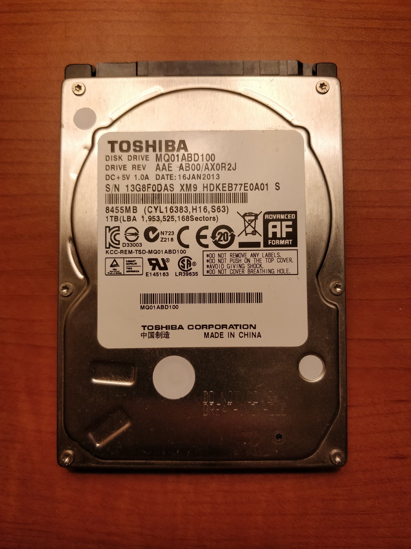 Toshiba 1TB 2.5 SATA internal laptop HDD