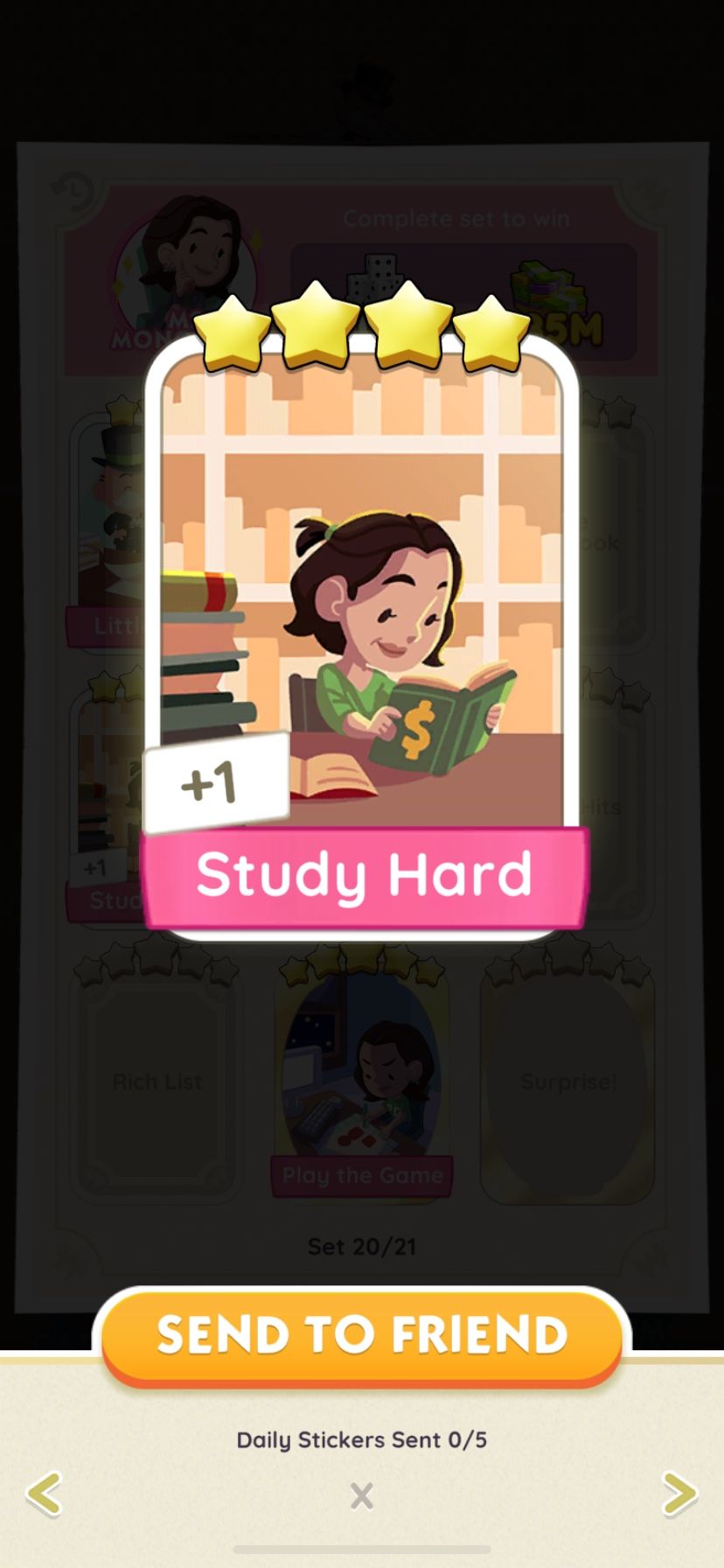 Monopoly go 4-star Sticker (Study hard)