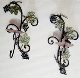 Vintage 2 Grapes Grapevine Wall Sconces Candle Holder