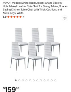 VEVOR Modern Dining Room Accent Chairs Set of 6, Upholstered Leather Side Chair for Dining Tables, Space-Saving Kitchen Table Chair with Thick Cushion
