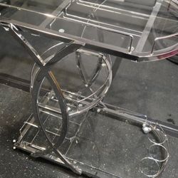 Silver Bar Cart with Wine Rack and Glass Holder, 3-Tier Home Bar Serving Cart with Tempered Glass