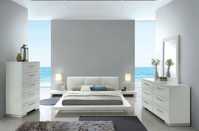 Brand New White Modern Style 5pc Queen Bedroom Set (Available In California & Eastern King)