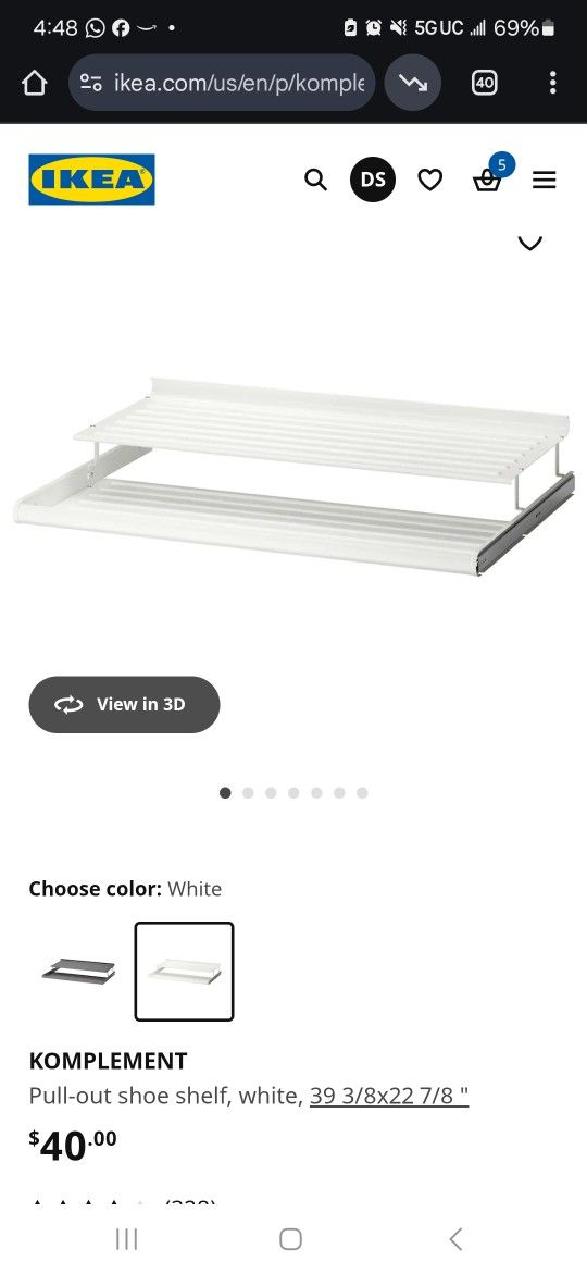 Ikea KOMPLEMENT
Pull-out shoe shelf, white, 39 3/8x22 7/8 "