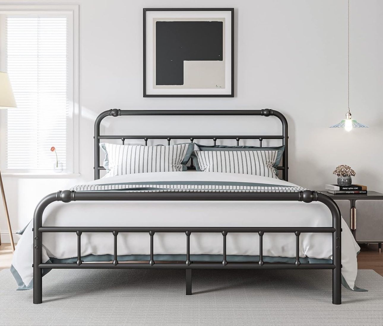Full Size Bed Frame with Headboard and Footboard, 18 Inches High, 3500 Pounds Heavy Duty Metal Slats Support for Mattress, No Box Spring Needed, Noise