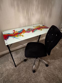 Glass Desk and Velvet Chair