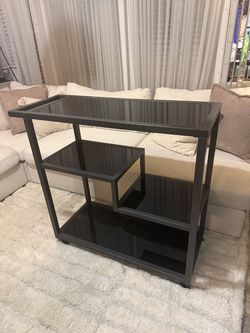 Holly & Martin Zephs Bar Cart On Wheels -Gunmetal Gray W/ Black Glass