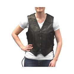 Redline Leather Women's Side Lace Goat Leather Motorcycle Vest, Black size S