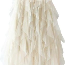 Midi Tulle Tiered A Line High Waist Pleated Long Mesh Skirt