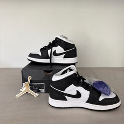 Air Jordan 1 Mid Big Kids' Shoes - Black/Dark Concord-New Emerald, Size Y4.0