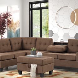 Heights Chocolate Brown Reverisble Sectional with Storage Ottoman (sectional couch sofa loveseat options