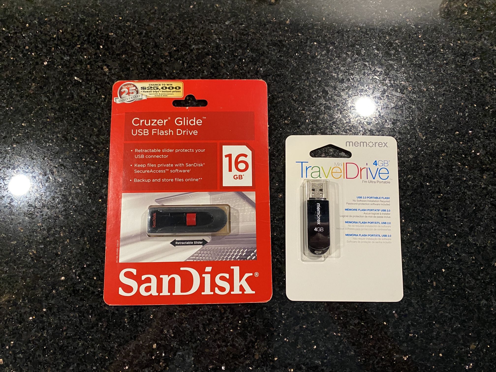 2 USB Flash Drives SanDisk Cruzer Glide 16GB & Memorex Travel Drive 4GB NEW