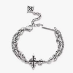 Unisex Silver Chain Bracelet with Cross