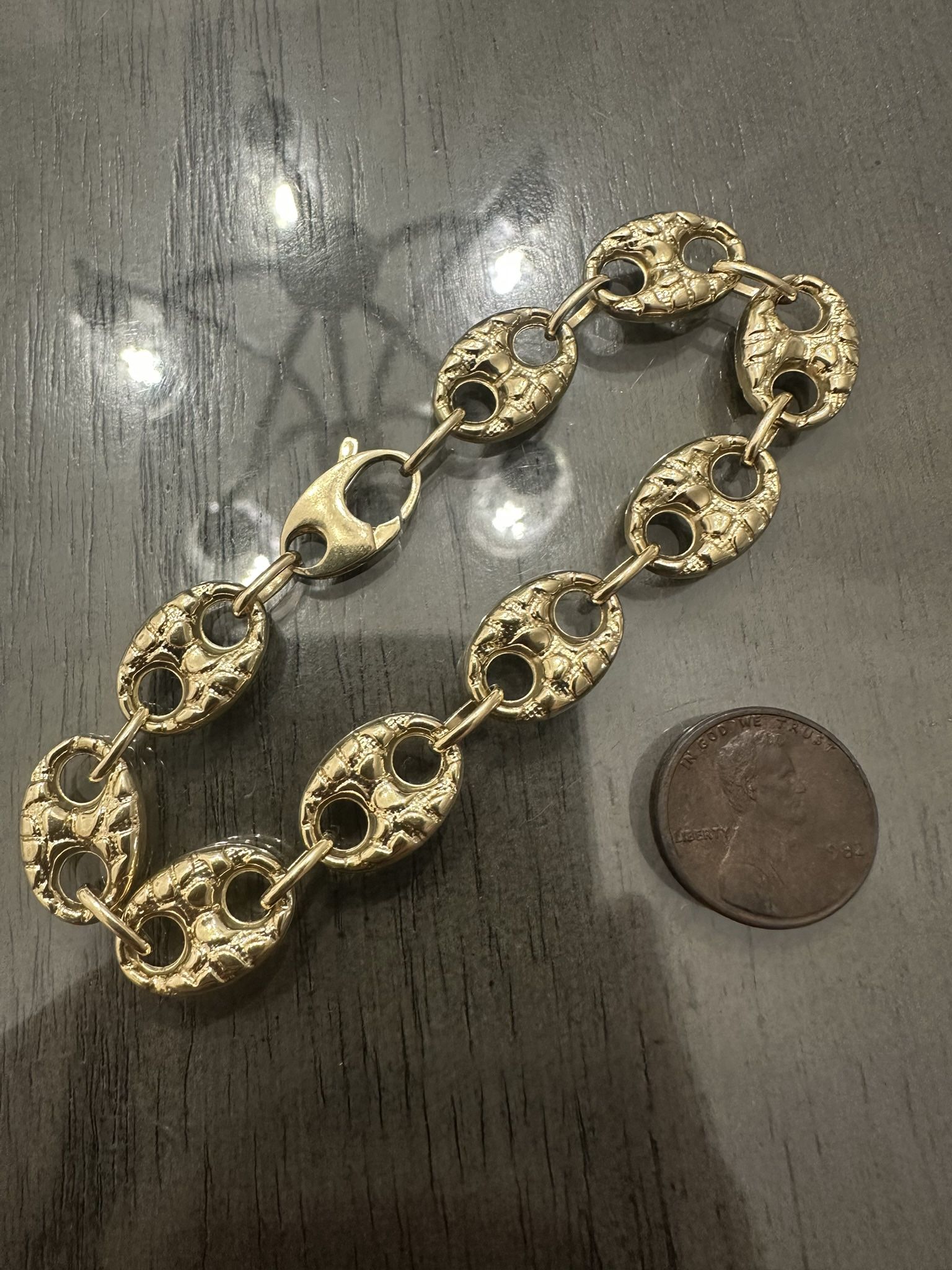 Solid 14k Yellow Gold Puffed Mariner Link Bracelet 12mm Wide 8” Length