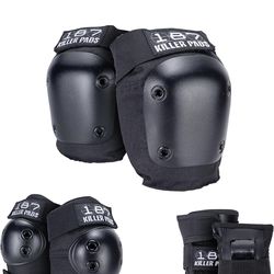 187 Killer Pads Six Pack Pad Set, Protective Gear for Elbows, Knees, and Wrists Skateboarding , Skating Black, Small-Medium