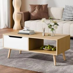 Cozy Castle Modern Coffee Table, Wooden Cocktail Table with Storage, Minimalist Hallway Table, Mid Century Modern Coffee Table for Living Room Apartme