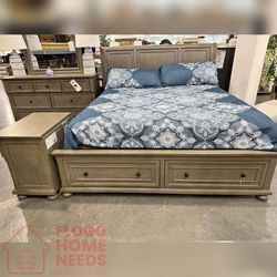 4 Pieces gray Color wood finish Queen Bedroom Set