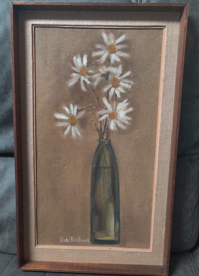 Canvas Painting Of Daises In Vase 1976