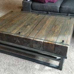 Rustic Solid Wood/Metal/Glass Coffee Table