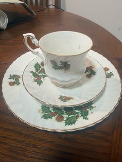 Christmas Holly Porcelain Tea Cup and Plate Set