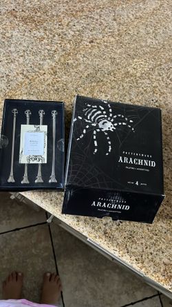 Pottery Barn Skull Stirrers & Set Of 4 Plates