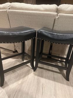 Set of 2 Black Leather Bar Stools
