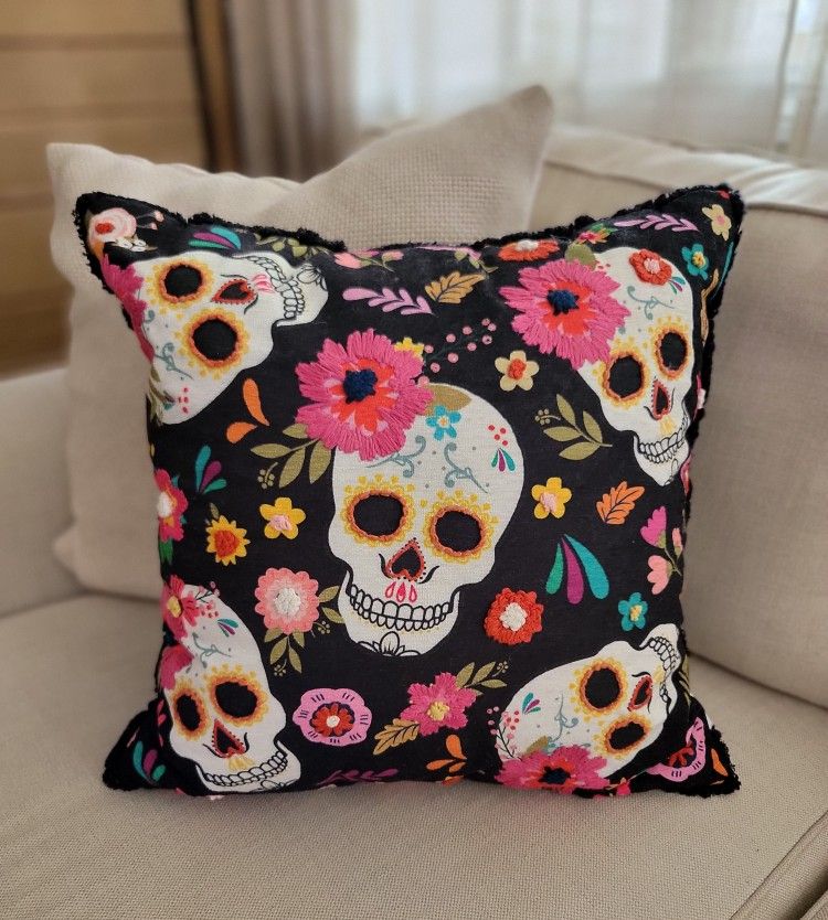 Day of the Dead Skull Halloween Throw Pillow