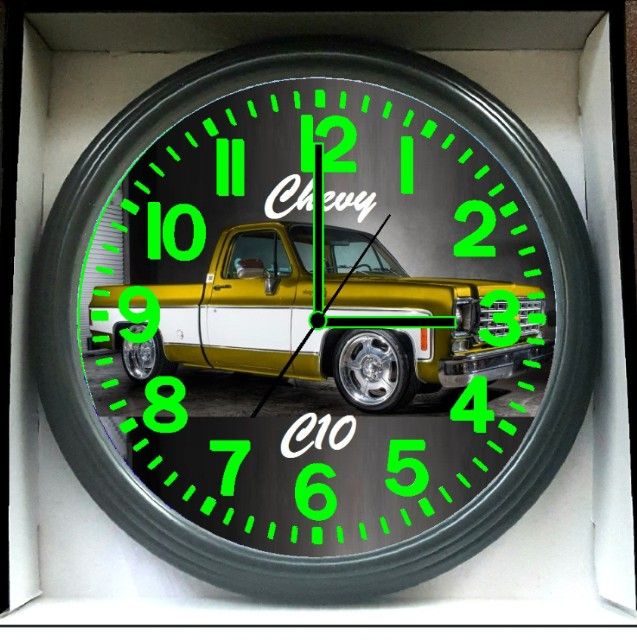 Chevy Chevrolet C10 Bagged Glow In The Dark Wall Clock New!