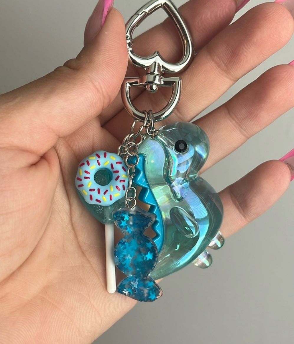 Blue and Silver Dinosaur Keychain Accessory