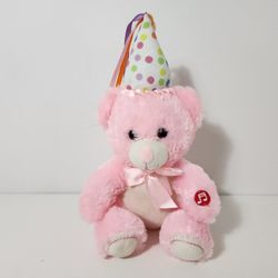 Linzy Plush Pink Birthday Bear With Birthday Hat And Sings Birthday Song