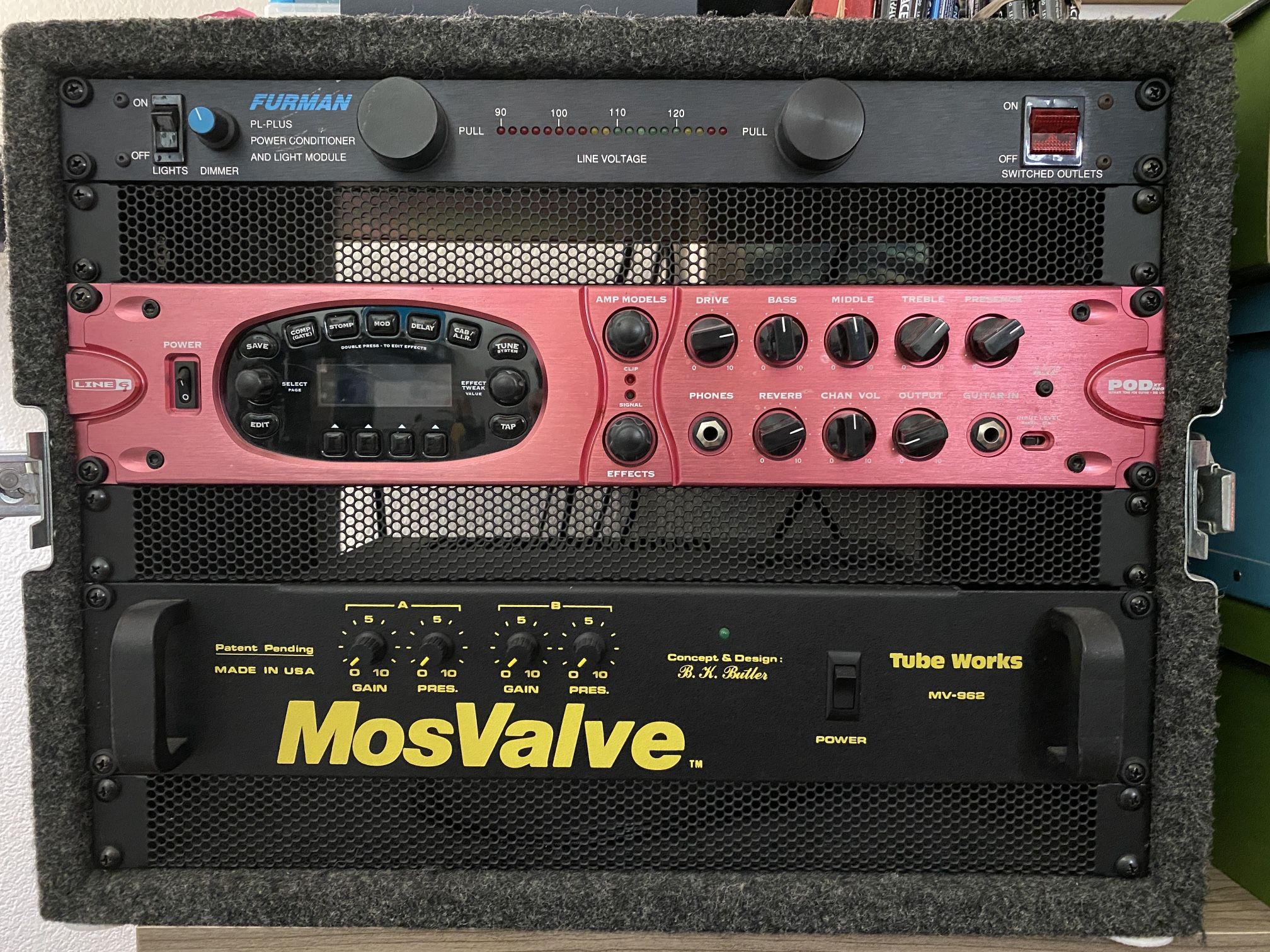 Grundorf, Furman, Line 6 Pod XT Pro, Tube Works Mosvalve 962