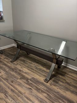 Glass Top Dining Table with Metal Base