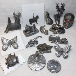 Pewter Jewelry And More: Wolf, Skull, Ladybug, Bears,Butterflies,Elephants,Sand Dollar, Whitetail Deer ~Prices Vary And Are In The Description