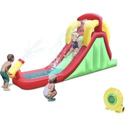 RETRO JUMP Inflatable Water Slide, Water Slides for Kids Backyard with Climbing Wall,Water Park with Splash Pool and Sprinkler, Kids Pool Waterslide w