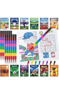 26 pcs Sports Mini Coloring Books Kids with Stacking Crayons Sports