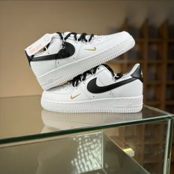 Nike Air Force 1 Low ’07 White Black Gold Mini Swoosh Custom | Strap | Clean Pair | Men’s Sneakers