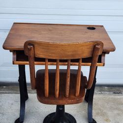 1900's Antique Child's Student Desk And Chair. 