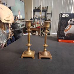 Vintage Mid To Late 20th Century Solid Brass Pair Of Candlesticks 7" Modulat 3-Piece Construction  Excellent Condition