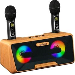  Karaoke Machine for Adults and Kids with 2 Wireless Microphones, G2 Wood