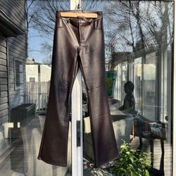 Faux Leather Fleece-Lined Flare Pants