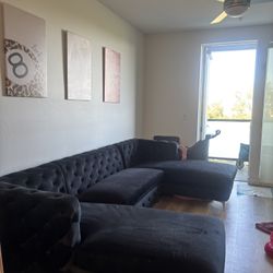 Velvet couch+ barstools 