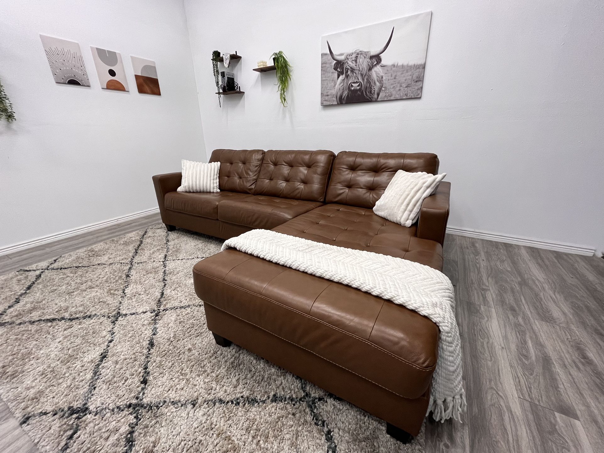 Real Leather Sectional Couch - Free Delivery 
