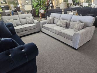Brand new light gray chenille sofa + loveseat 2PCs with pocket coils
