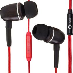 Onyx Noise Cancelling in-Ear Wired Headphones with Mic, 3.5mm Plug Compatible with iPhones, iPads, Android Phones, Computers & Laptops (Red)

