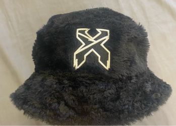 Excision Fuzzy Bucket Hat Black Faux Fur Embroidered Logo EDM Festival Merch