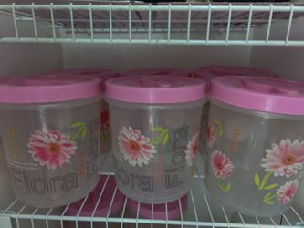 CLEAN Flora Plastic Storage Containers with Pink Lids